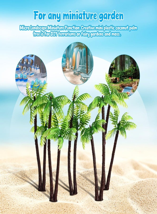 TOPPERFUN 5pcs Mini Palm Tree Figurines - Green Artificial Coconut Tree Plastic Fake Palm for Tropical Diorama Fairy Garden Decor, Cake Topper Decoration & Hawaii Indoor/Outdoor Banquet Ornament - Image 3