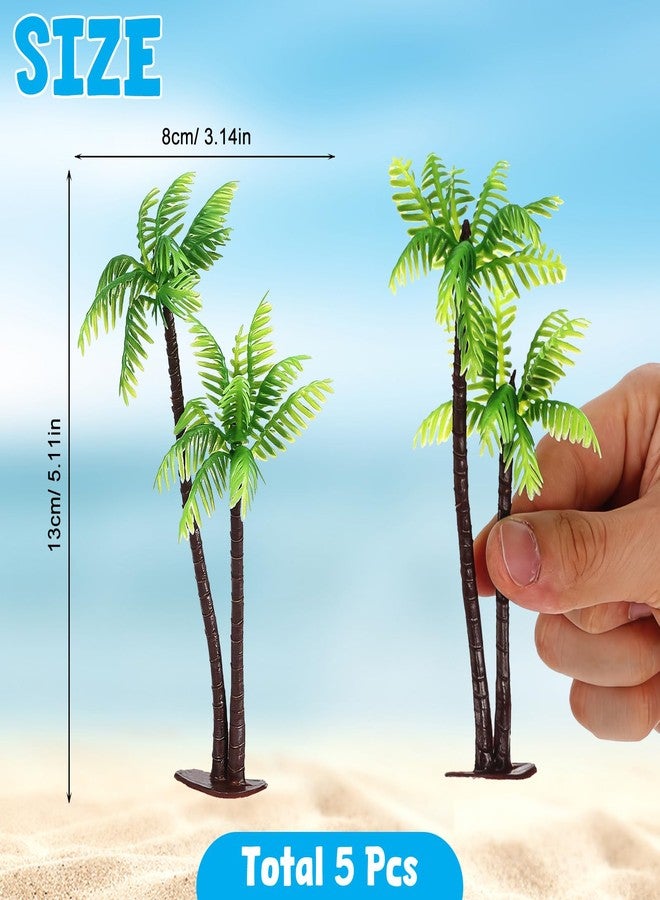 TOPPERFUN 5pcs Mini Palm Tree Figurines - Green Artificial Coconut Tree Plastic Fake Palm for Tropical Diorama Fairy Garden Decor, Cake Topper Decoration & Hawaii Indoor/Outdoor Banquet Ornament - Image 2