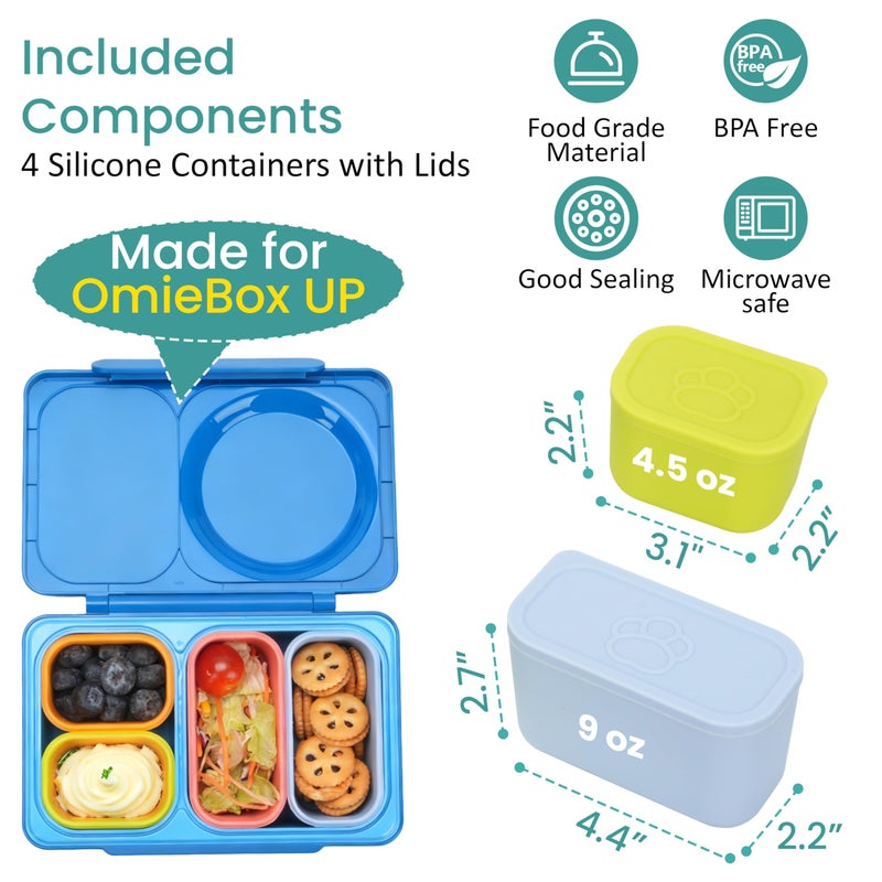 Viotiin Dip Containers for OmieBox UP bento Box, 4 Pack Leakproof Salad Dressing Container To Go, Condiment Containers with Lids - Food Safe Silicone - 4.5 & 9 ounces - Image 3