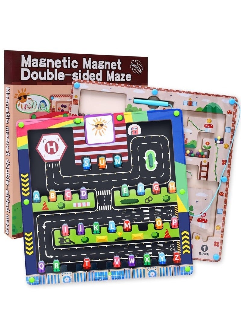شو وو متاهة مغناطيسية 2 في 1 للألوان والأرقام، متاهة أبجدية مغناطيسية، لوحة متاهة مغناطيسية، ألعاب مونتيسوري للأطفال بعمر 3 سنوات، ألعاب المهارات الحركية الدقيقة للأطفال الصغار، هدية للأولاد والبنات - Image 1