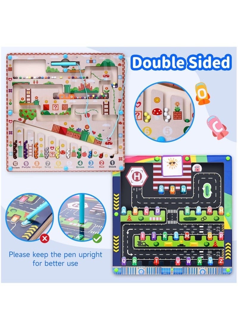 شو وو متاهة مغناطيسية 2 في 1 للألوان والأرقام، متاهة أبجدية مغناطيسية، لوحة متاهة مغناطيسية، ألعاب مونتيسوري للأطفال بعمر 3 سنوات، ألعاب المهارات الحركية الدقيقة للأطفال الصغار، هدية للأولاد والبنات - Image 2