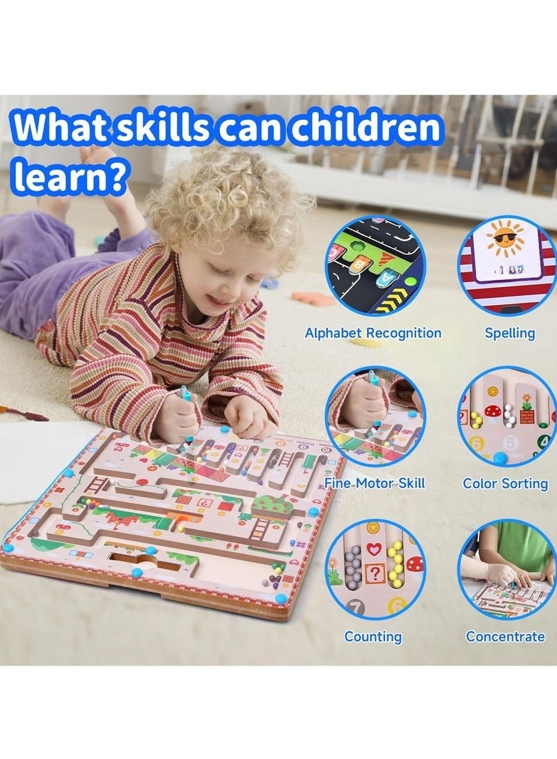 شو وو متاهة مغناطيسية 2 في 1 للألوان والأرقام، متاهة أبجدية مغناطيسية، لوحة متاهة مغناطيسية، ألعاب مونتيسوري للأطفال بعمر 3 سنوات، ألعاب المهارات الحركية الدقيقة للأطفال الصغار، هدية للأولاد والبنات - Image 4