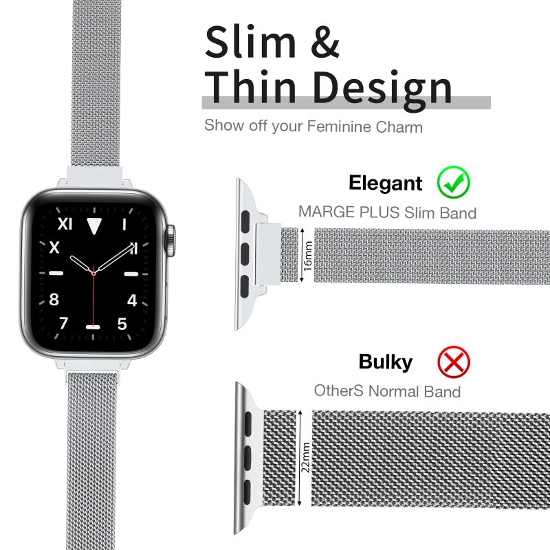 MARGE PLUS Slim Milanese Loop Compatible with Apple Watch Band for women 41mm 40mm 38mm 42mm 46mm 45mm 44mm, Stainless Steel Magnetic Mesh Strap work on iWatch Series 11 10 9 8 7 6 5 4 3 & SE 3 2 1 - Image 2