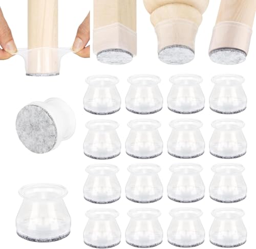 Aneaseit Chair Leg Floor Protectors - 16 pcs Clear - Felt Bottom Silicone Pads - Floor Protectors for Chairs - Rubber Caps for Hardwood Floors - Furniture Feet Sliders - Large - Image 1