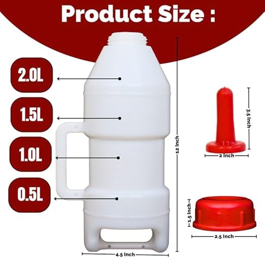 Caneuf Cow & Buffalo Feeding Bottle ? Large Capacity, BPA-Free, Anti-Colic Nipple, Leak-Proof, Durable Plastic, Easy-to-Clean Milk Feeder for Calves, Farm Animals, Dairy Farm Essentials (Pack of 2) - Image 2