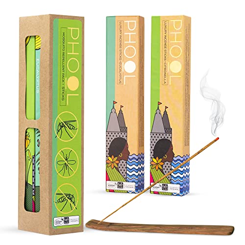 PHOOL LUXURY INCENSE Phool Pack of 2 Mosquito Repellent agarbatti, Citronella and Eucalyptus Natural Incense Sticks, Pack(80 Organic Agarbatti Sticks),Free Wooden Stand |Handrolled |Sulphur & Charcoal Free |100% Organic. - Image 4