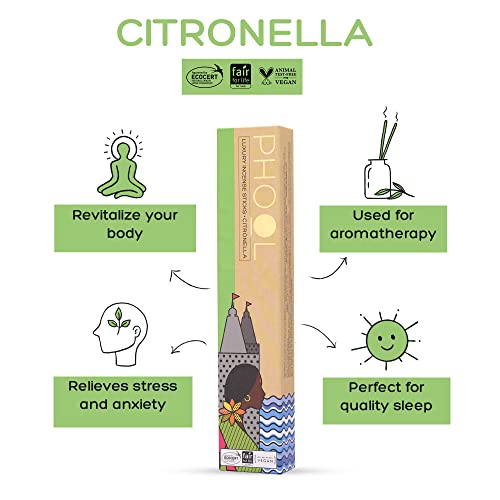 PHOOL LUXURY INCENSE Phool Pack of 2 Mosquito Repellent agarbatti, Citronella and Eucalyptus Natural Incense Sticks, Pack(80 Organic Agarbatti Sticks),Free Wooden Stand |Handrolled |Sulphur & Charcoal Free |100% Organic. - Image 2