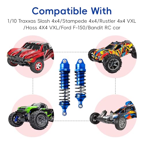 Hobbyfire All Metal Aluminum RC Shocks Absorber Damper Upgrades Parts for 110 Traxxas Slash 4X4 Rustler VXL 4X4 Stampede 4X4 Hoss 4X4 RC Truck Replace 5862 4PCS Navy Blue - Image 5