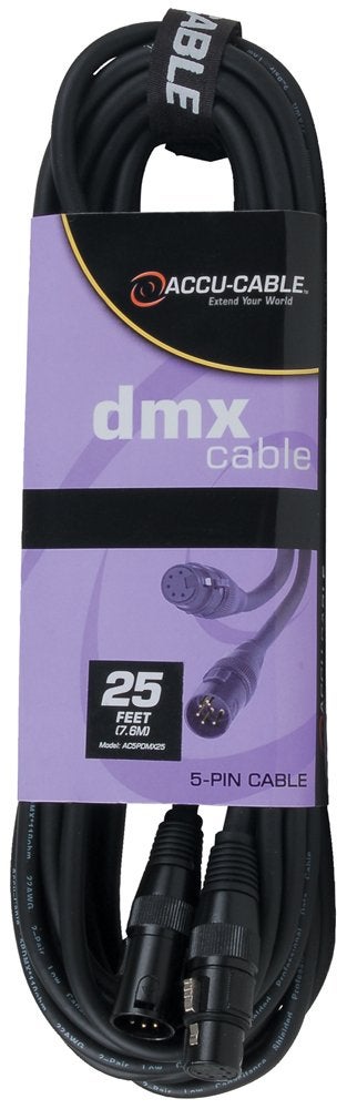 Accu Cable AC5PDMX25 a 25 ft DMX Stage Light Cable 5 Pin Male to 5Pin Female Connection