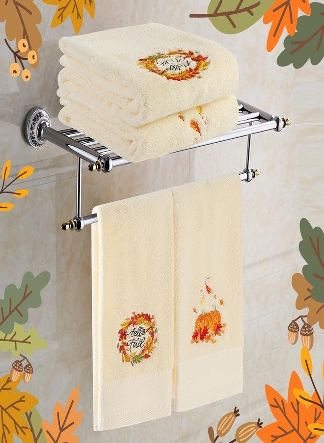 Quera 2 Pack Fall Hand Towels Autumn Pumpkin Thanksgiving Embroidered Premium Luxury Decor Hello Fall Bathroom Decorative Dish Set for Drying Cleaning, Cooking 13.7 "x 29.5" - Image 2