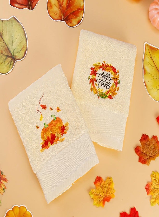 Quera 2 Pack Fall Hand Towels Autumn Pumpkin Thanksgiving Embroidered Premium Luxury Decor Hello Fall Bathroom Decorative Dish Set for Drying Cleaning, Cooking 13.7 "x 29.5" - Image 5