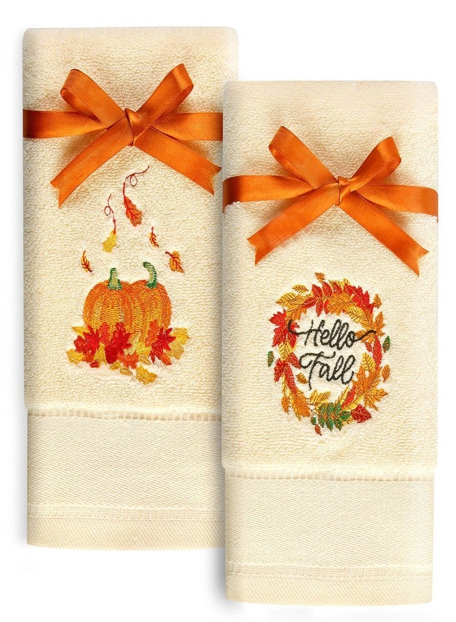 Quera 2 Pack Fall Hand Towels Autumn Pumpkin Thanksgiving Embroidered Premium Luxury Decor Hello Fall Bathroom Decorative Dish Set for Drying Cleaning, Cooking 13.7 "x 29.5" - Image 1