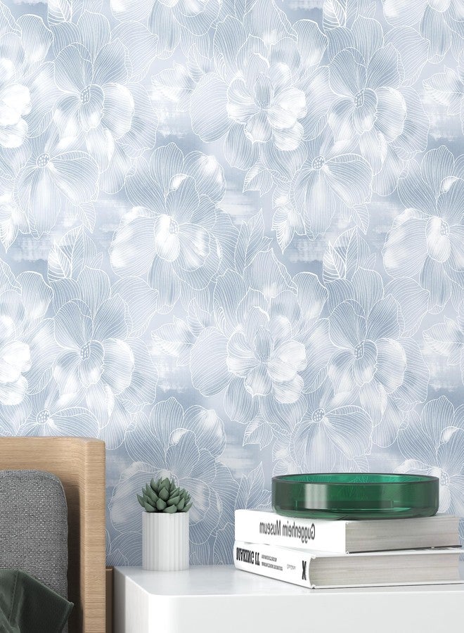 tiltil Peel and Stick Wallpaper Flower Blue and White Contact Paper Boho 17.7"x78.8" Self Adhesive Wallpaper Removable Modern Decorative Wall Paper for Bedroom Countertops Cabinet Decor Vinyl Roll - Image 1