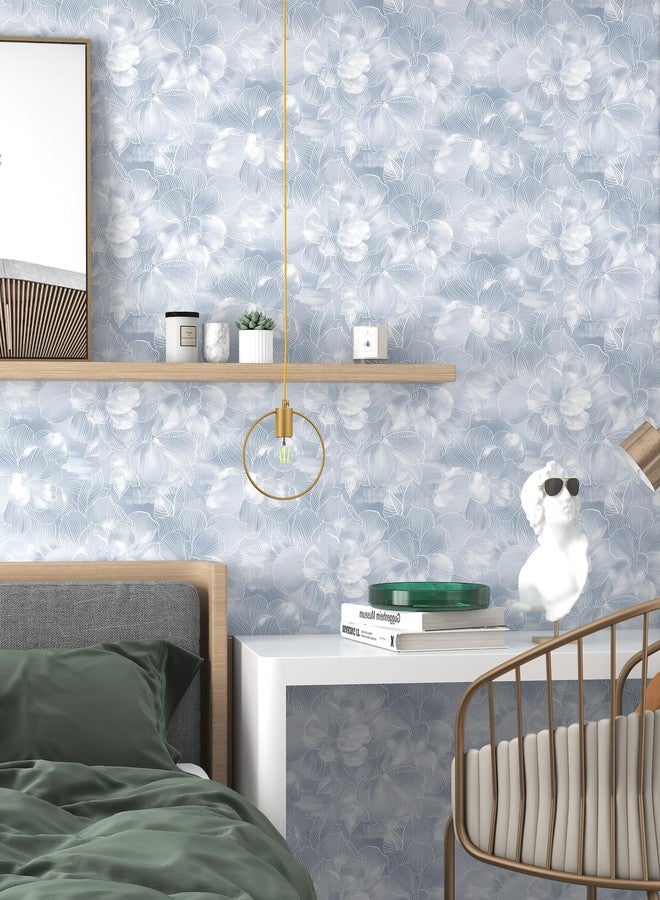 tiltil Peel and Stick Wallpaper Flower Blue and White Contact Paper Boho 17.7"x78.8" Self Adhesive Wallpaper Removable Modern Decorative Wall Paper for Bedroom Countertops Cabinet Decor Vinyl Roll - Image 3