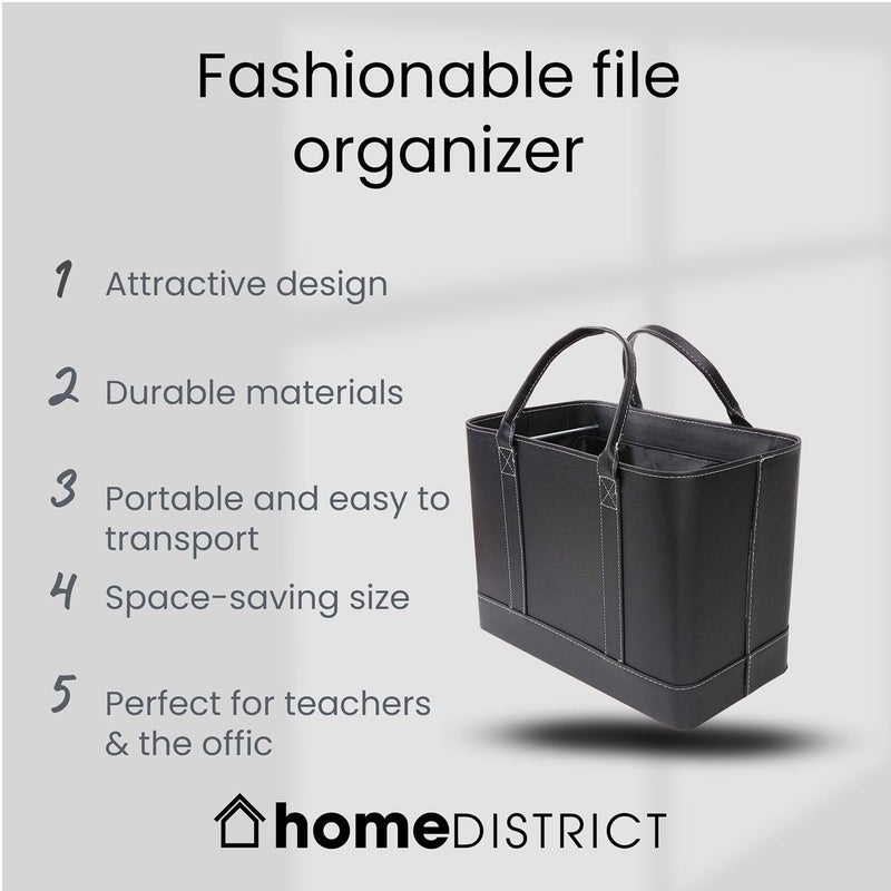 HOME DISTRICT Chic File Organizer Tote - Important Document Organizer Bag, Portable File Box with Handle, Red - Image 3
