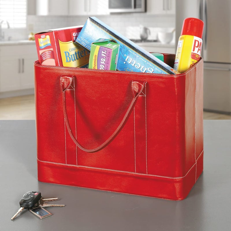 HOME DISTRICT Chic File Organizer Tote - Important Document Organizer Bag, Portable File Box with Handle, Red - Image 5