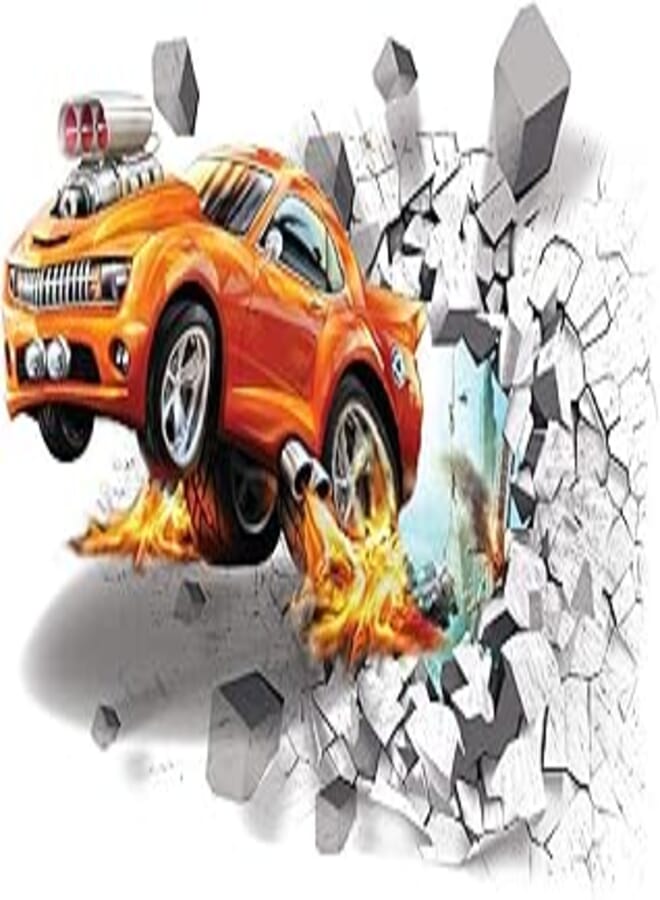 Ndream 3D Removable Flying Fire Car Room Wall Decal Sticker Home Decor Srick Giant Wallpaper Mural Children Themed Art Wall Sticker 20x27.6 Inch
