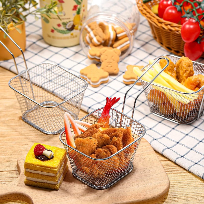 Sieral 12 Pcs Mini Square Fry Basket Bulk Stainless Steel French Fry Holder Food Baskets for Serving Fryer Container with Handle Reusable Small Deep Fryer Holder for Home Kitchen Decor(Silver) - Image 3