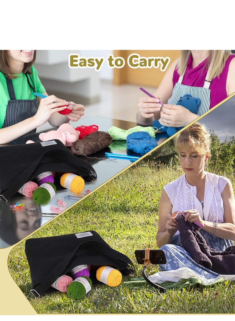 KASTWAVE Beginners Crochet Kit - 70 Pcs for Adults and Kids. Includes 16 Yarns, Crochet Hooks Set, Canvas Tote Bag. Complete Knitting  Crochet Supplies Kit(Black) - Image 5