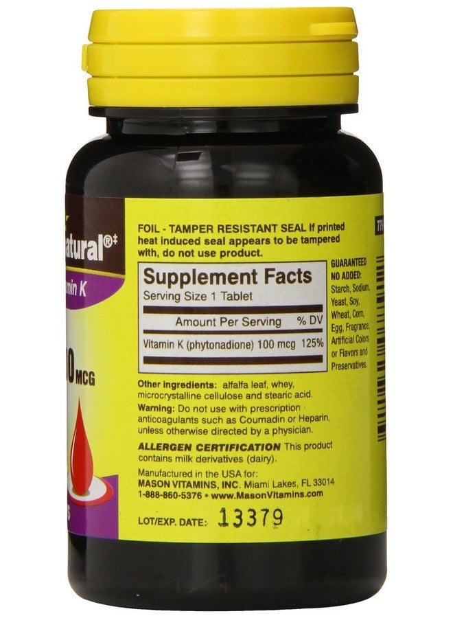 Mason Natural Vitamin K, 100mcg, Tablets, 100 ea - Image 3