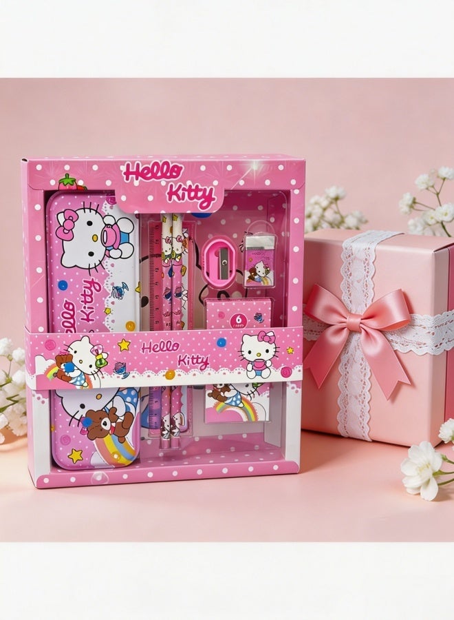 Hello Kitty Themed 12 Pieces Stationery Gift Set Complete School Supplies with Pencil Case Pencils Ruler Eraser Sharpener Crayons for Girls Kids Back to School Birthday Gift,Party Favor - Image 4