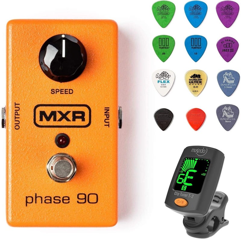 MXR M101 Phase 90 Guitar Effects Pedal Bundle w/ Dunlop Chromatic Clip-On Tuner and Dunlop Variety Pick Pack - Image 1