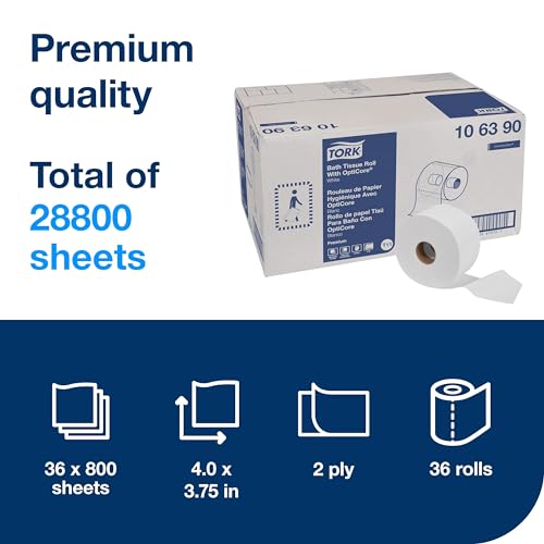 Tork OptiCore Midsize Toilet Paper Roll White T11 Premium 2ply 36 x 800 sheets 106390 - Image 5
