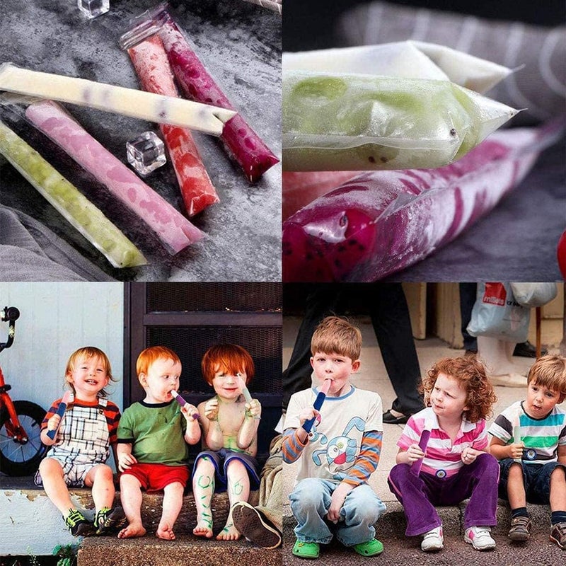 FUNI 100 Disposable Ice Popsicle Mold Bags| BPA Free Freezer Tubes With Zip Seals | For Healthy Snacks, Yogurt Sticks, Juice & Fruit Smoothies, Ice Candy Pops| Comes With A Funnel (8x2") - Image 4
