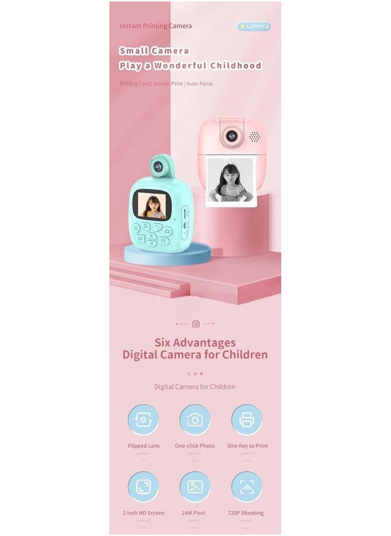 Generic Instant Print Camera For Kids Inkless Print Camera For Kids With Print Paper Photo Printer Camera For Kids 24m Pixel 2" Screen Mp3 Player Video Recording 32gb Card Supported  - Image 2
