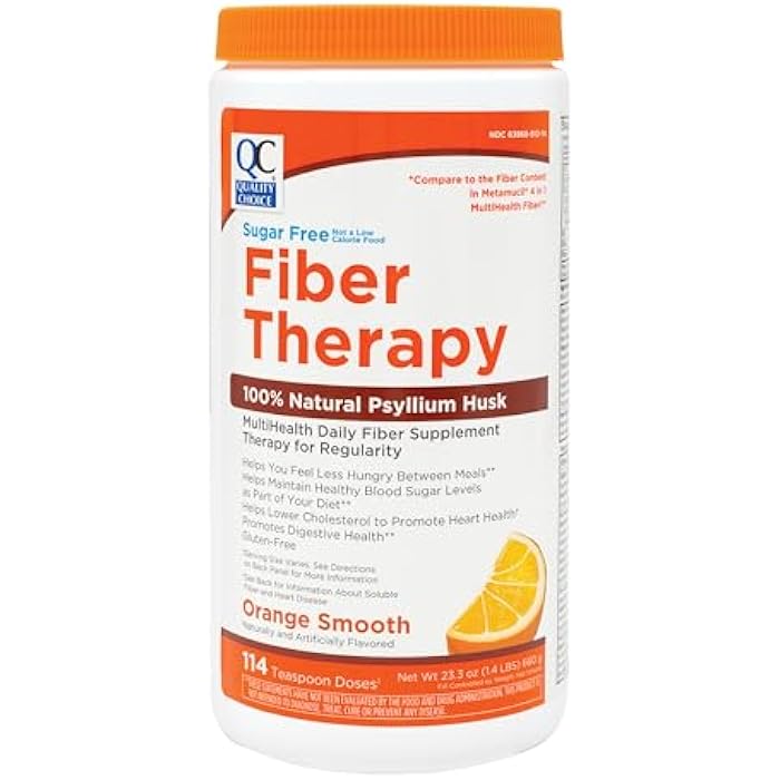 Quality Choice Psyllium Fiber Powder, Sugar Free Orange Flavor Formula, 114 Doses for Daily Digestive System Support. Promotes Regularity with Gentle Soluble Fiber in Convenient Powder Formula - Image 1