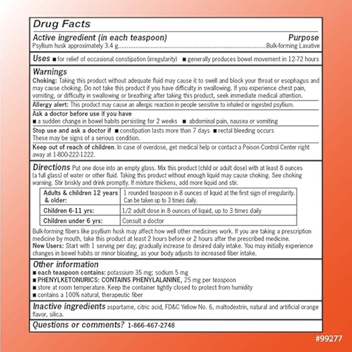 Quality Choice Psyllium Fiber Powder, Sugar Free Orange Flavor Formula, 114 Doses for Daily Digestive System Support. Promotes Regularity with Gentle Soluble Fiber in Convenient Powder Formula - Image 2