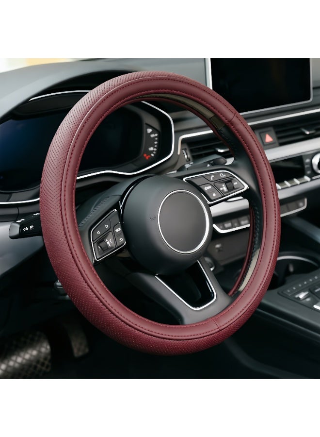 Car Steering Wheel Cover, Microfiber PU Leather Elastic Carbon Fiber Auto Steering Wheel Protector, 38cm/15 Inch Breathable Anti-Slip for Women Men, Car Interior Accessories for Most Cars (Red) - Image 1