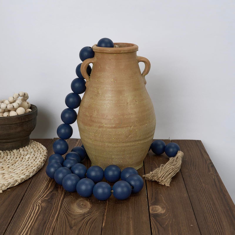 Omishe 76"" Long Large Wood Bead Garland Navy Blue With 1.6"" Diameter Wooden Beads And Tassels Rustic Farmhouse Country Wood Beads Garland For Home Decor Decorative Beads With Tassels Navy Blue - Image 2