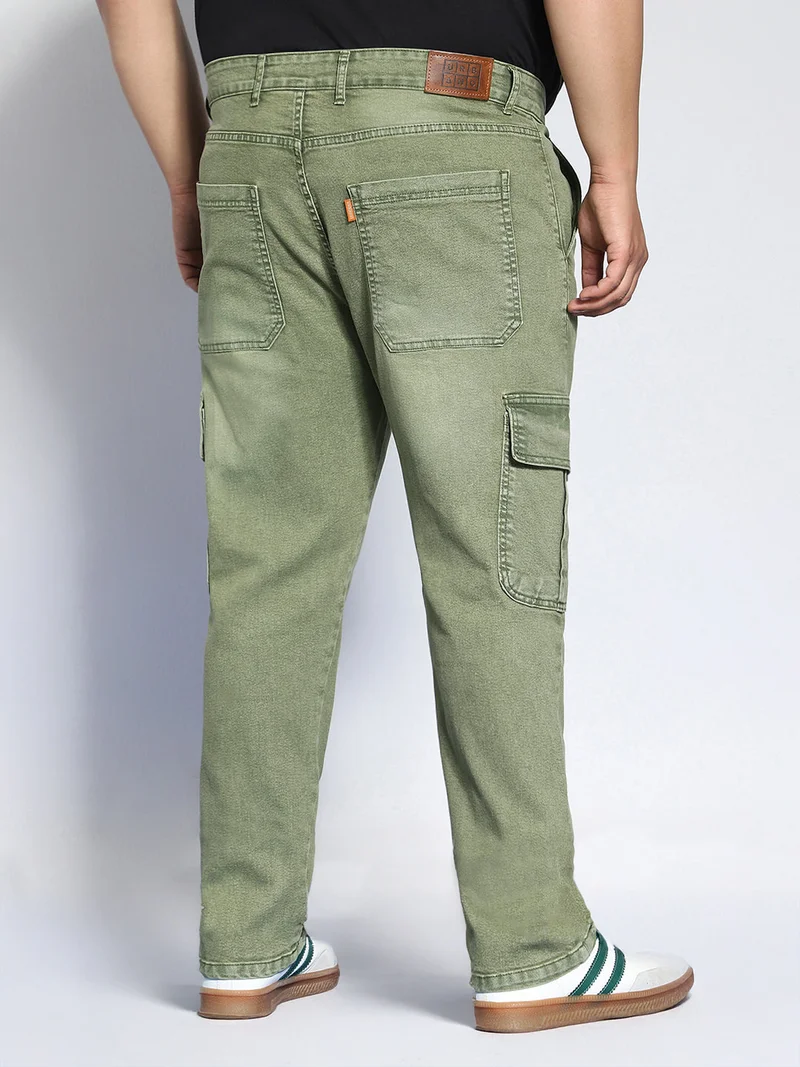 Urbano Fashion  Urbano Plus Men's Olive Green Regular Fit Washed Cargo Jeans with 6 Pockets Stretchable  | Best Price UAE
