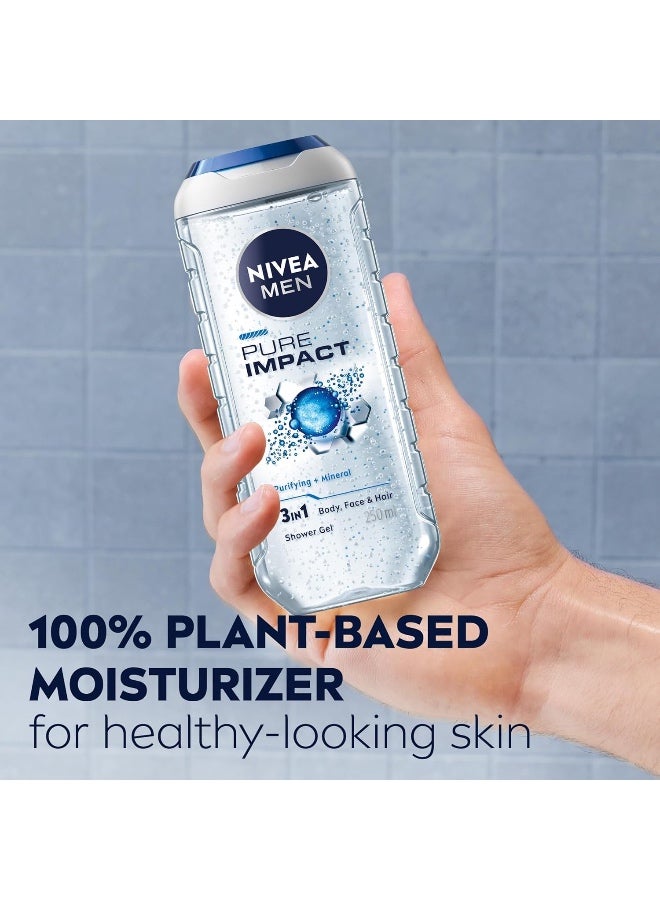 NIVEA MEN 3in1 Shower Gel Body Wash, Pure Impact Fresh Scent, 250ml - Image 4