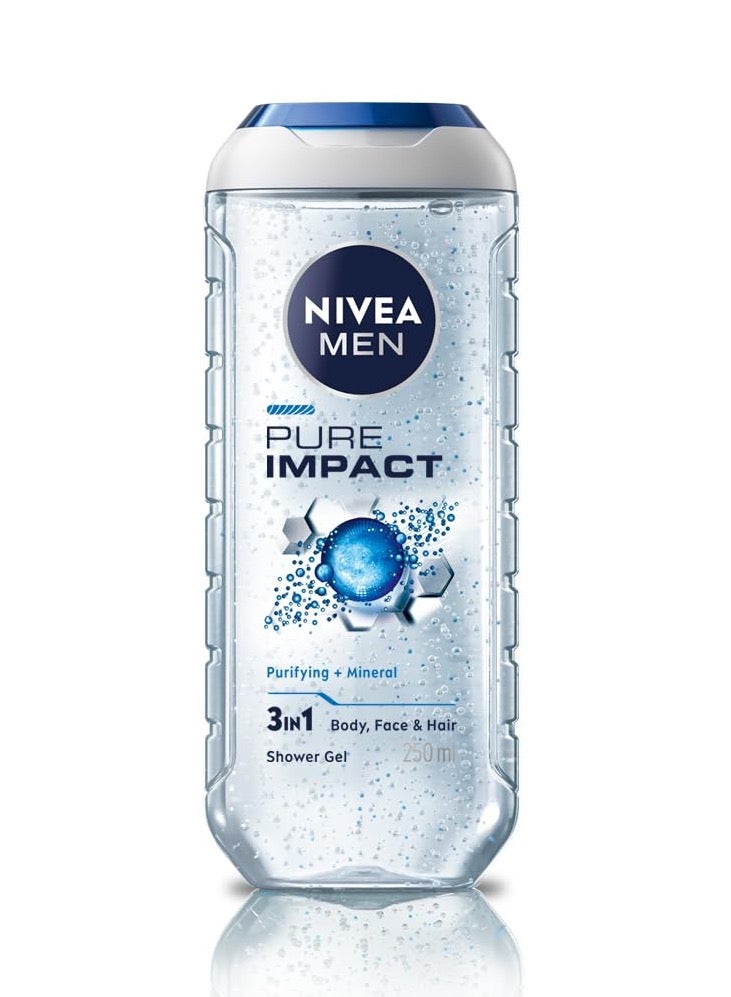 NIVEA MEN 3in1 Shower Gel Body Wash, Pure Impact Fresh Scent, 250ml - Image 1