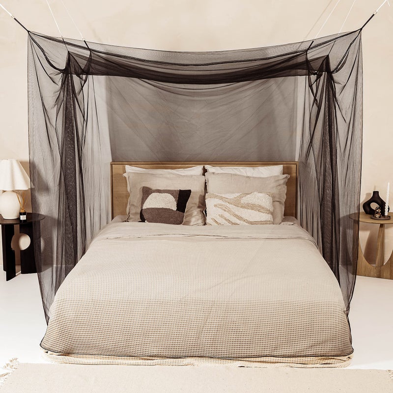 Black Mosquito Net for Single to KingSized Beds No Openings 6 Hanging Loops Decorative Rectangular Shape for Home Travel Bed Canopy Hanging Kit Carrying Bag Included