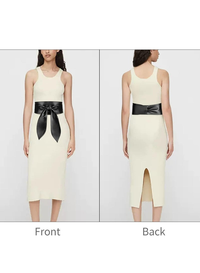 Oasisgalore Wide Leather Belts for Women Fashion Brown Wrap Belt for Dress Obi Belt - Image 4