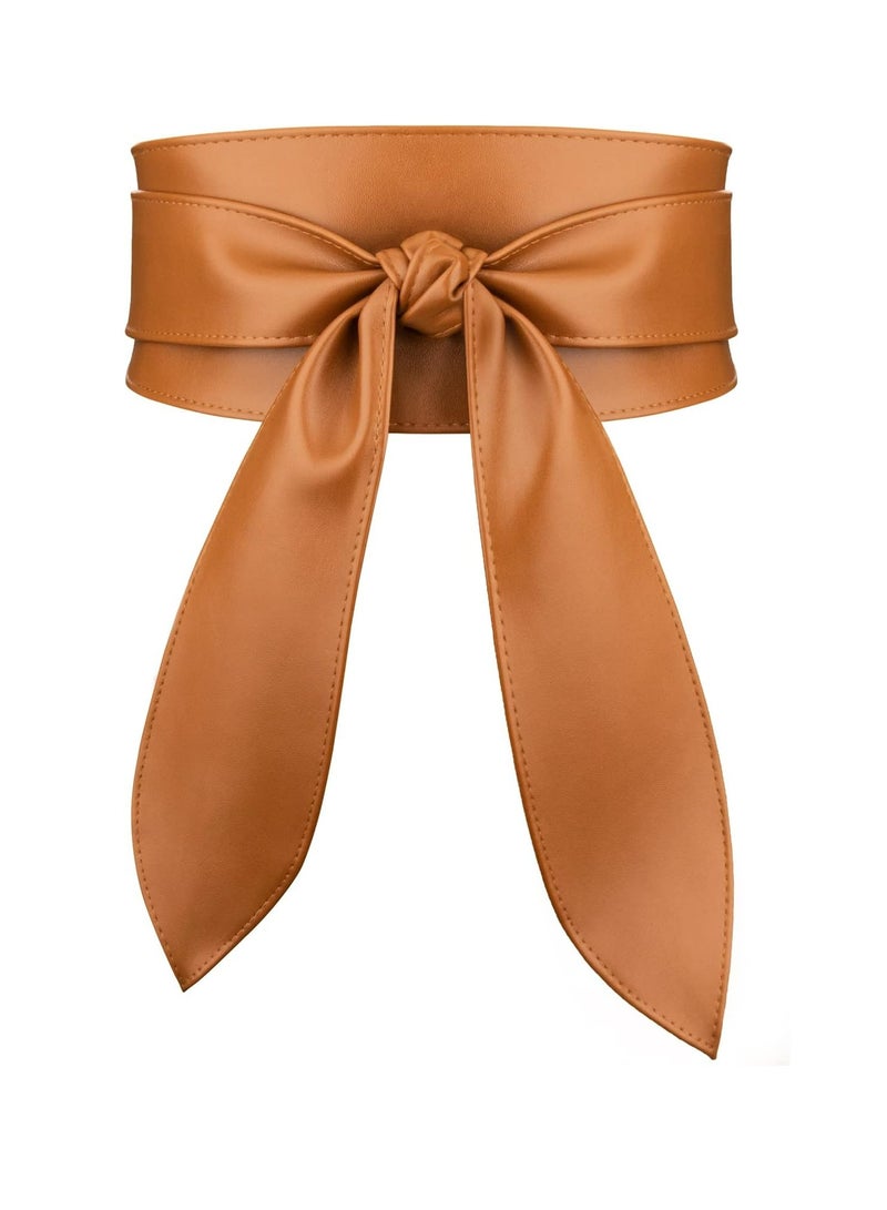 Oasisgalore Wide Leather Belts for Women Fashion Brown Wrap Belt for Dress Obi Belt - Image 1