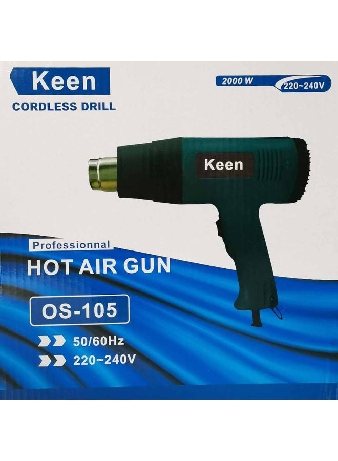 Keen OS-105 Professional Heat Gun 2000W, Variable Temperature Hot Air Gun, 220-240V, 50/60Hz Electric Heat Tool for Paint Removal, PVC Shrink Wrapping, Vinyl Wrap, Drying, Plastic Welding and DIY Projects - Image 2