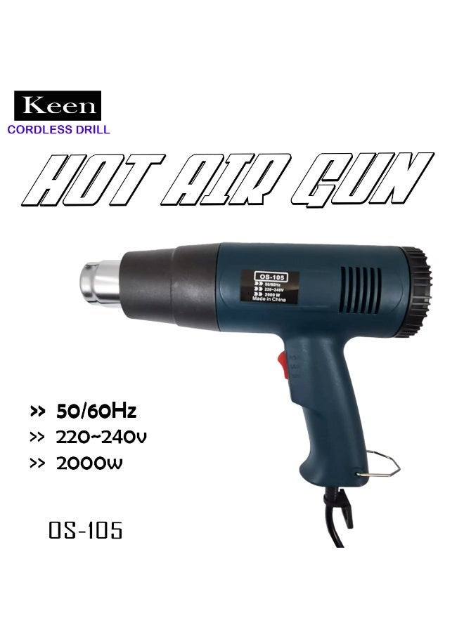 Keen OS-105 Professional Heat Gun 2000W, Variable Temperature Hot Air Gun, 220-240V, 50/60Hz Electric Heat Tool for Paint Removal, PVC Shrink Wrapping, Vinyl Wrap, Drying, Plastic Welding and DIY Projects - Image 1