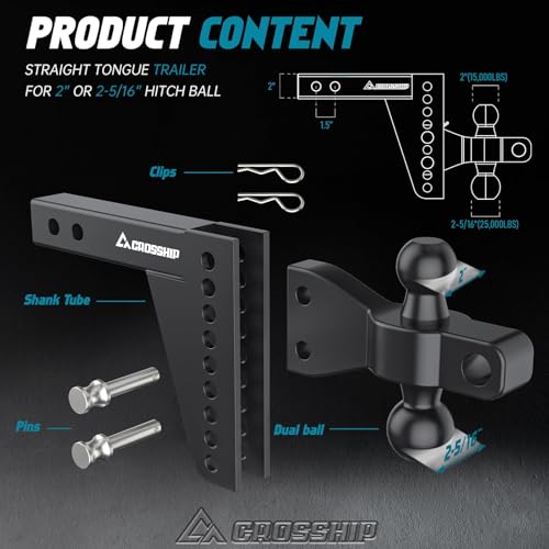 CROSSHIP Adjustable Trailer Hitch Ball Mount for 2″ Receiver – Heavy Duty Tow Hitch with Dual 2″ & 2-5/16″ Balls, Height Adjustable for Trucks, RVs, Campers & Trailers (Up to 26,000lbs GTW) - CROSSHIP - Image 4
