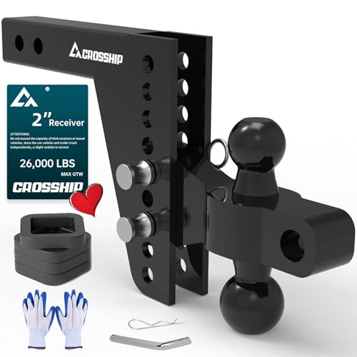 CROSSHIP Adjustable Trailer Hitch Ball Mount for 2″ Receiver – Heavy Duty Tow Hitch with Dual 2″ & 2-5/16″ Balls, Height Adjustable for Trucks, RVs, Campers & Trailers (Up to 26,000lbs GTW) - CROSSHIP - Image 1