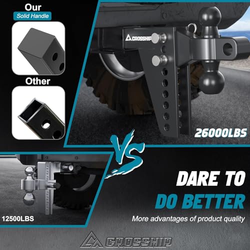 CROSSHIP Adjustable Trailer Hitch Ball Mount for 2″ Receiver – Heavy Duty Tow Hitch with Dual 2″ & 2-5/16″ Balls, Height Adjustable for Trucks, RVs, Campers & Trailers (Up to 26,000lbs GTW) - CROSSHIP - Image 5