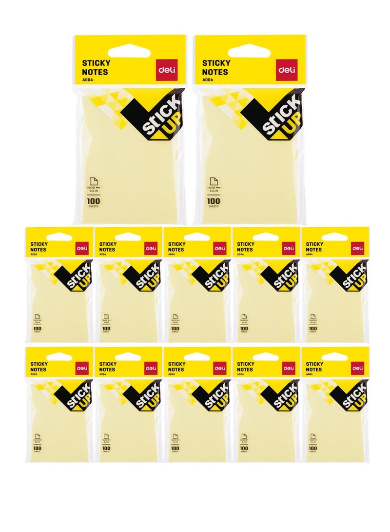 Deli 12-Pad Sticky Notes 3x4 Inch Size Yellow Colour - Image 1