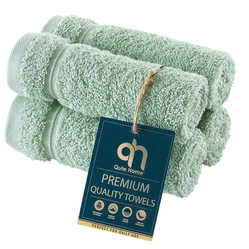 Qute Home Qute Home 4Piece Washcloths Towels Set 100 Turkish Cotton Premium Quality Towels for Bathroom Quick Dry Soft and Absorbent Turkish Towel Set Includes 4 Wash Cloths Green  - Image 1