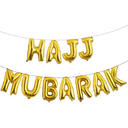 RUIANSI HAJJ MUBARAK Party Balloon for Festival Gathering Decorations Eid Mubarak Party Supplies Decorations HAJJ MUBARAK Gold - Image 1