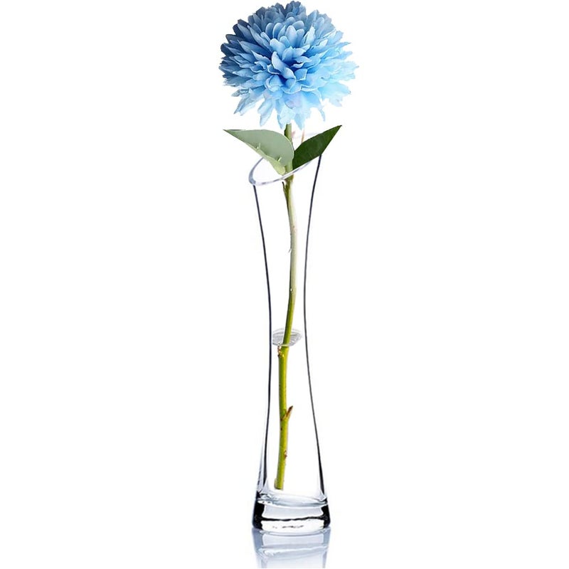 HandMade Blown Art Bud Glass Vase Clear Small Glass Vase Glass Flower Vase Heavy Base Single Stem Flower Drop Vase for Flower and Office Bud Home Wedding Decor 25cmOblique Mouth