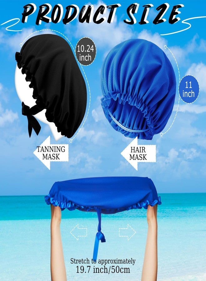 Vinsatin 4 Pcs UV Protection Tanning Face Cover Bonnet Cap Set Tanning Mask and Hair Cap Protective Bonnet for Women(Nonwoven Fabric,Black, Blue) - Image 2