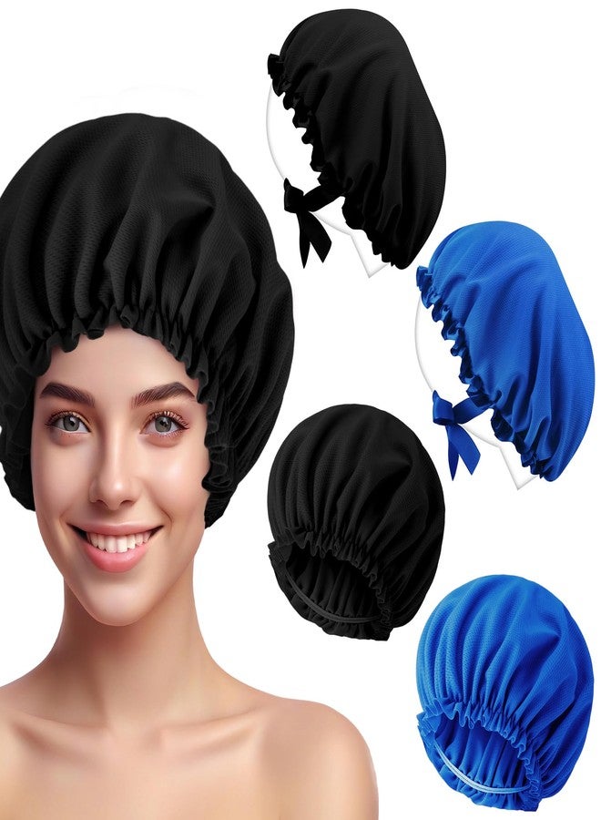 Vinsatin 4 Pcs UV Protection Tanning Face Cover Bonnet Cap Set Tanning Mask and Hair Cap Protective Bonnet for Women(Nonwoven Fabric,Black, Blue) - Image 1